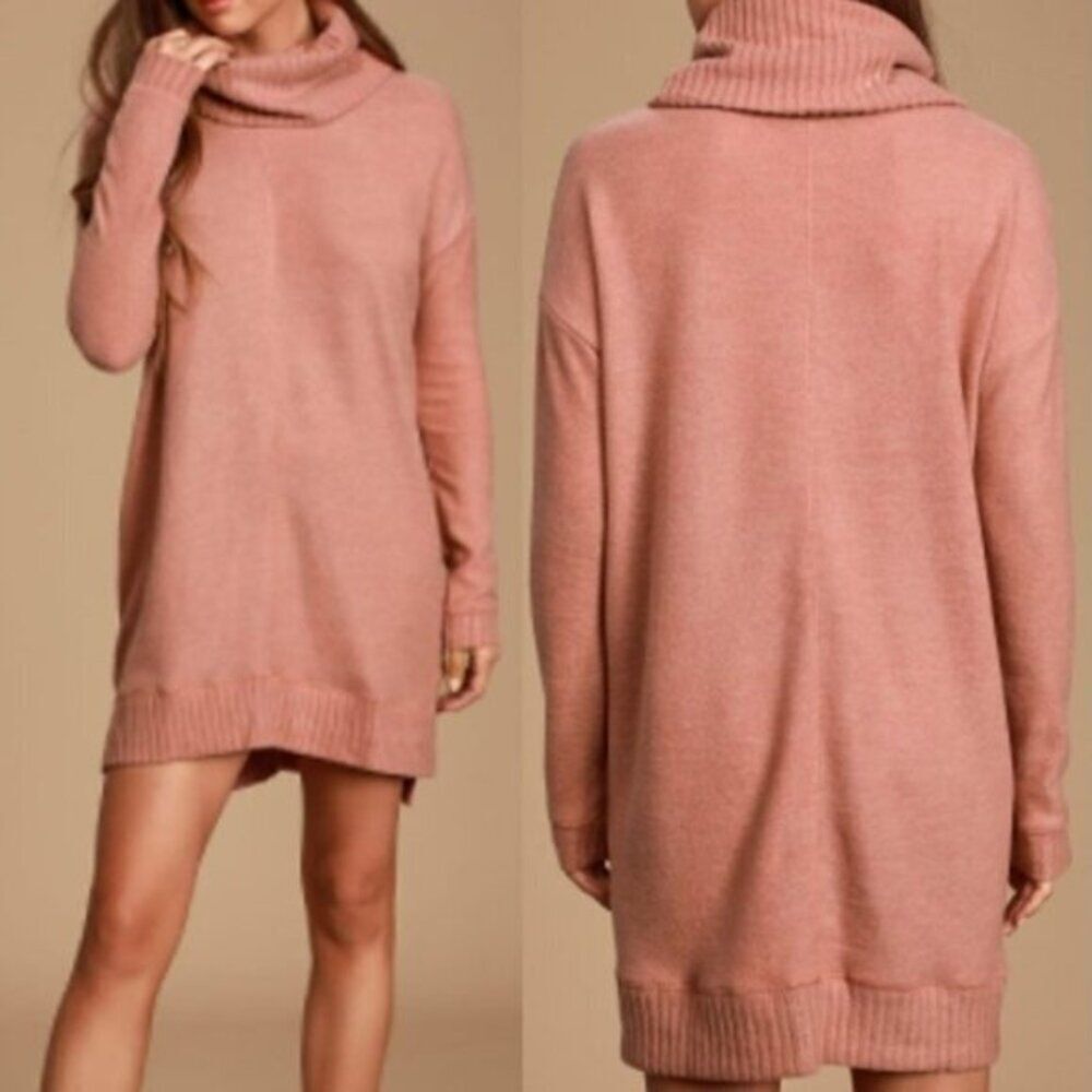 Lulu's Women's Mauve Pink Cowl Neck Long Sleeve Sweater Dress